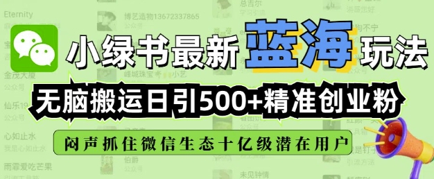 小绿书无脑搬运引流，全自动日引500精准创业粉，微信生态内又一个闷声发财的机会-好客网创