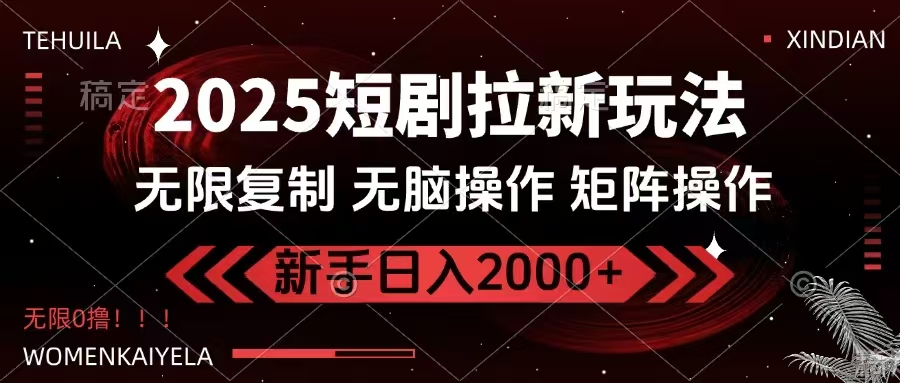 2025短剧拉新玩法，无需注册登录，无限0撸，无脑批量操作日入2000+-好客网创