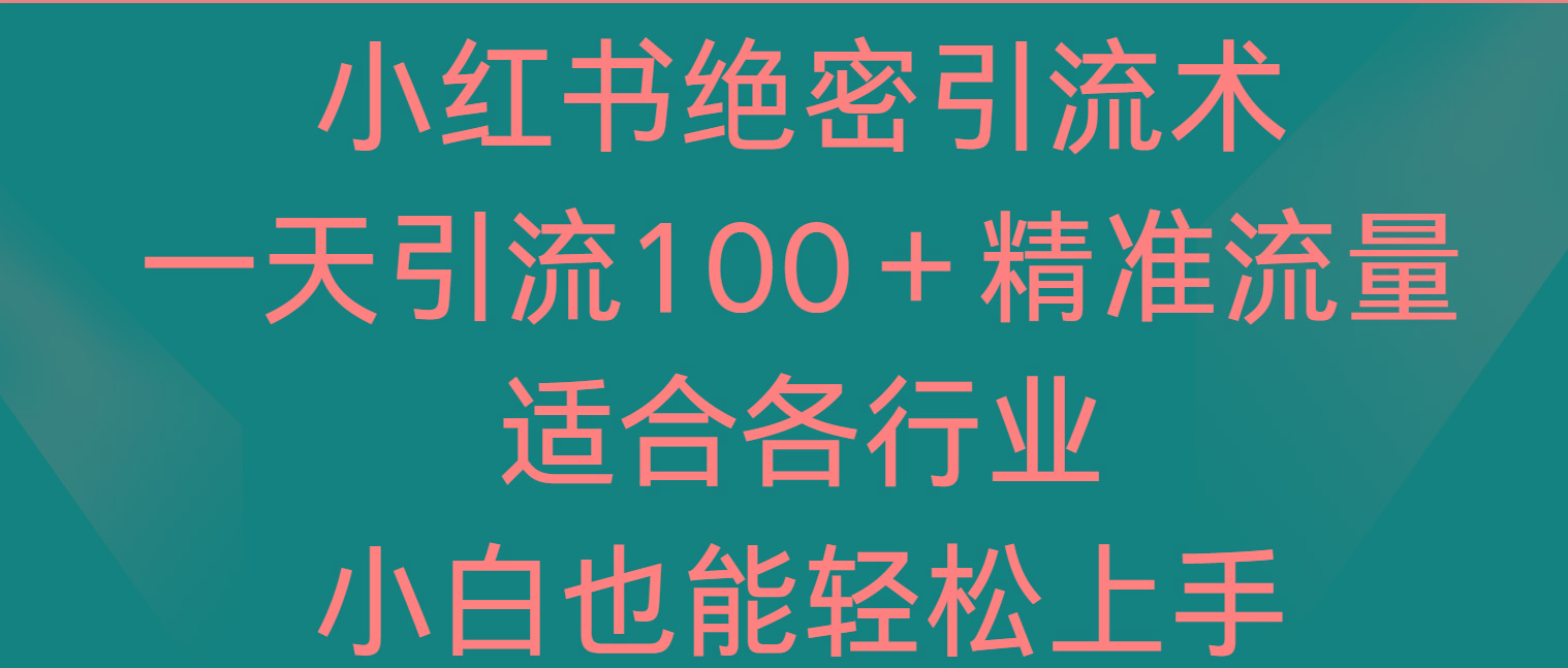 小红书绝密引流术，一天引流100＋精准流量，适合各个行业，小白也能轻松上手-好客网创