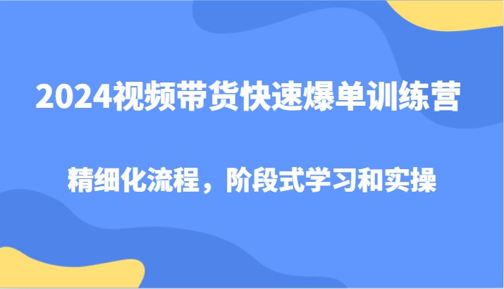 2024视频带货快速爆单训练营，精细化流程，阶段式学习和实操-好客网创