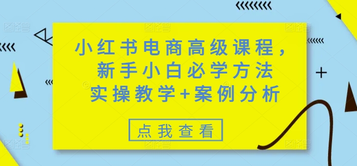 小红书电商高级课程，新手小白必学方法，实操教学+案例分析-好客网创
