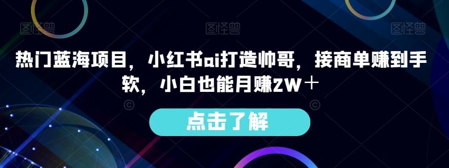 热门蓝海项目，小红书ai打造帅哥，接商单赚到手软，小白也能月赚2W＋-好客网创