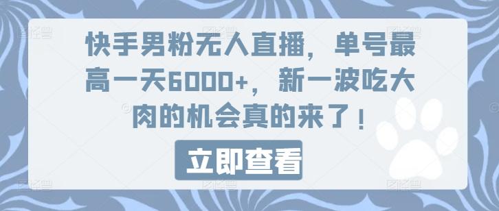 快手男粉无人直播，单号最高一天6000+，新一波吃大肉的机会真的来了-好客网创