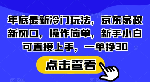 年底最新冷门玩法，京东家政新风口，操作简单，新手小白可直接上手，一单挣30【揭秘】-好客网创