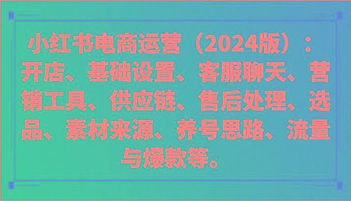 小红书电商运营(2024版)：开店、设置、供应链、选品、素材、养号、流量与爆款等-好客网创