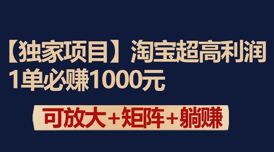 独家淘宝超高利润项目：1单必赚1000元，可放大可矩阵操作-好客网创