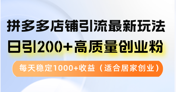 拼多多店铺引流最新玩法，日引200+高质量创业粉，每天稳定1000+收益(…-好客网创