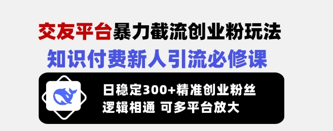 交友平台暴力截流创业粉玩法，知识付费新人引流必修课，日稳定300+精准创业粉丝，逻辑相通可多平台放大-好客网创