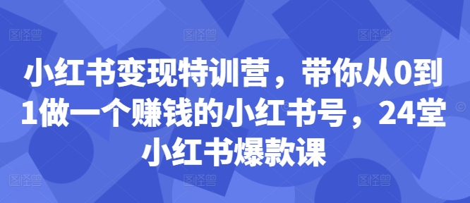 小红书变现特训营，带你从0到1做一个赚钱的小红书号，24堂小红书爆款课-好客网创