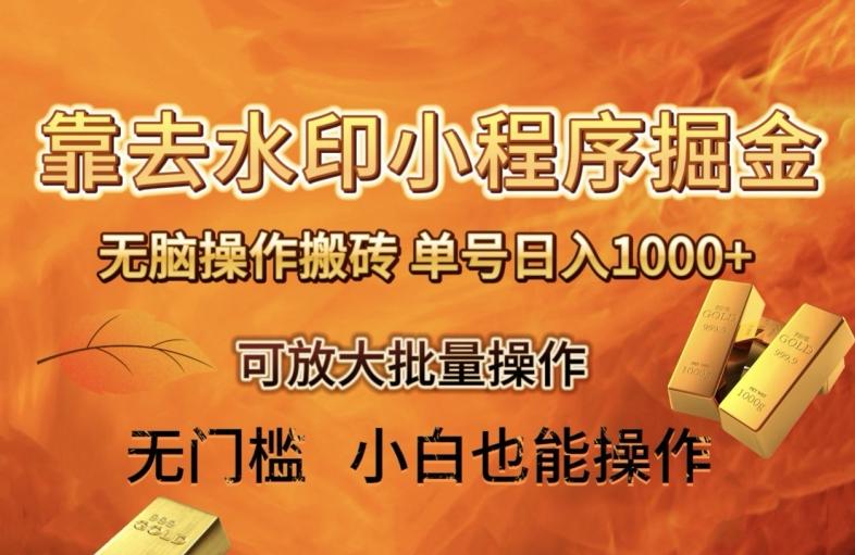 靠去水印小程序无脑操作搬砖,单号日入1000+保姆级教程可放大批量操作【揭秘】