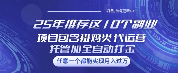 25年推荐这10个副业项目包含褂鸡类、代运营托管类、全自动打金类【揭秘】-好客网创