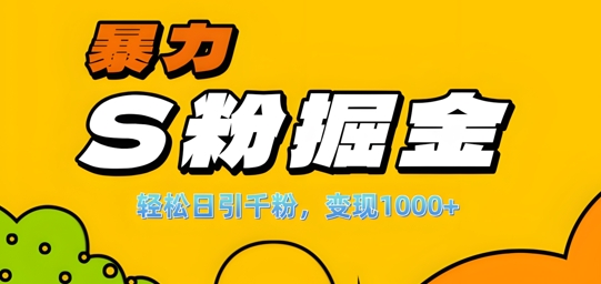 单人单机日引千粉，变现1k+，S粉流量掘金计划攻略【揭秘】-好客网创