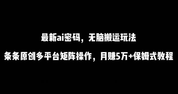 最新ai流量密码，傻瓜式搬运玩法，条条原创，多平台矩阵操作，月赚5万+保姆式教程【揭秘】-好客网创
