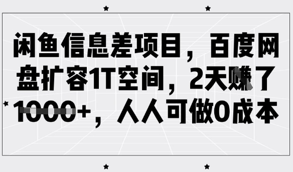 闲鱼信息差项目,百度网盘扩容1T空间,2天收益1k+,人人可做0成本-好客网创