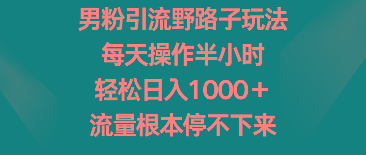 男粉引流野路子玩法,每天操作半小时轻松日入1000+,流量根本停不下来-好客网创