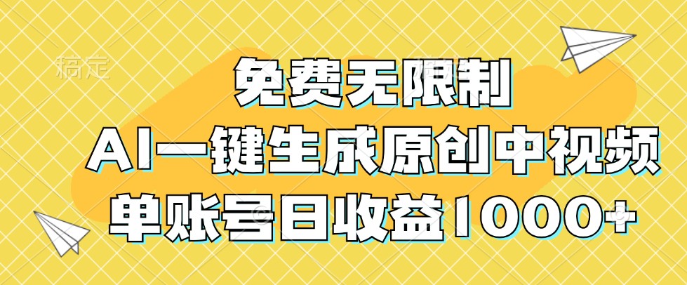 免费无限制，AI一键生成原创中视频，单账号日收益1000+-好客网创