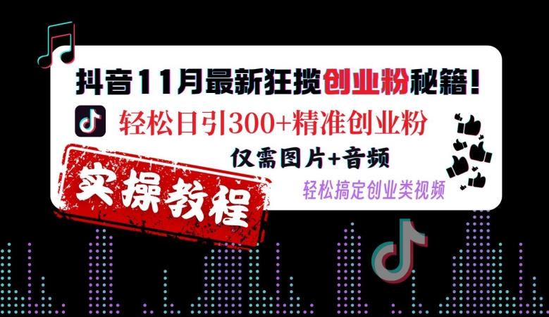 抖音11月最新狂揽创业粉秘籍，轻松日引300+精准创业粉，仅需图片+音频，轻松搞定创业类视频-好客网创