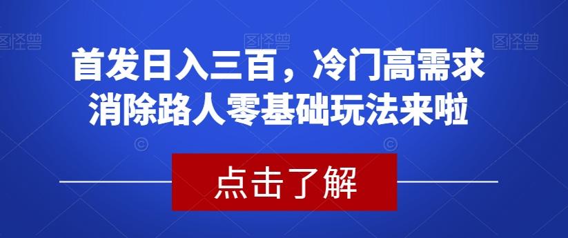 首发日入三百，冷门高需求消除路人零基础玩法来啦【揭秘】-好客网创