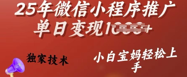 25年微信小程序推广单日变现多张，独家技术，小白宝妈轻松上手【揭秘】-好客网创