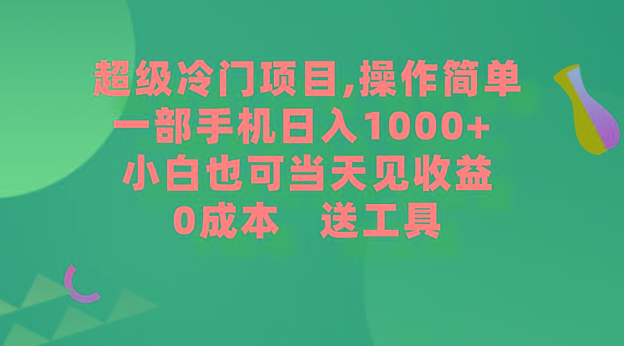 (9291期)超级冷门项目,操作简单，一部手机轻松日入1000+，小白也可当天看见收益-好客网创